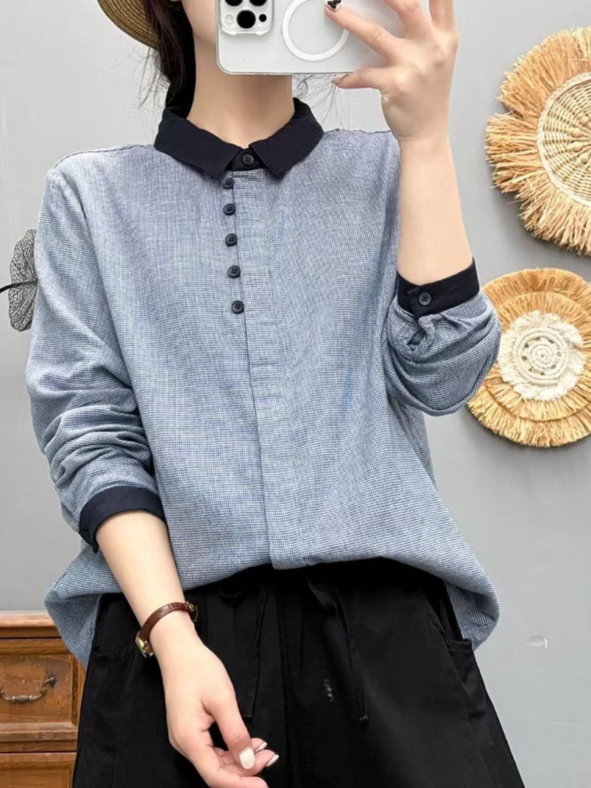 F201-F250长袖白色纯棉亲肤打底衬衫宽松