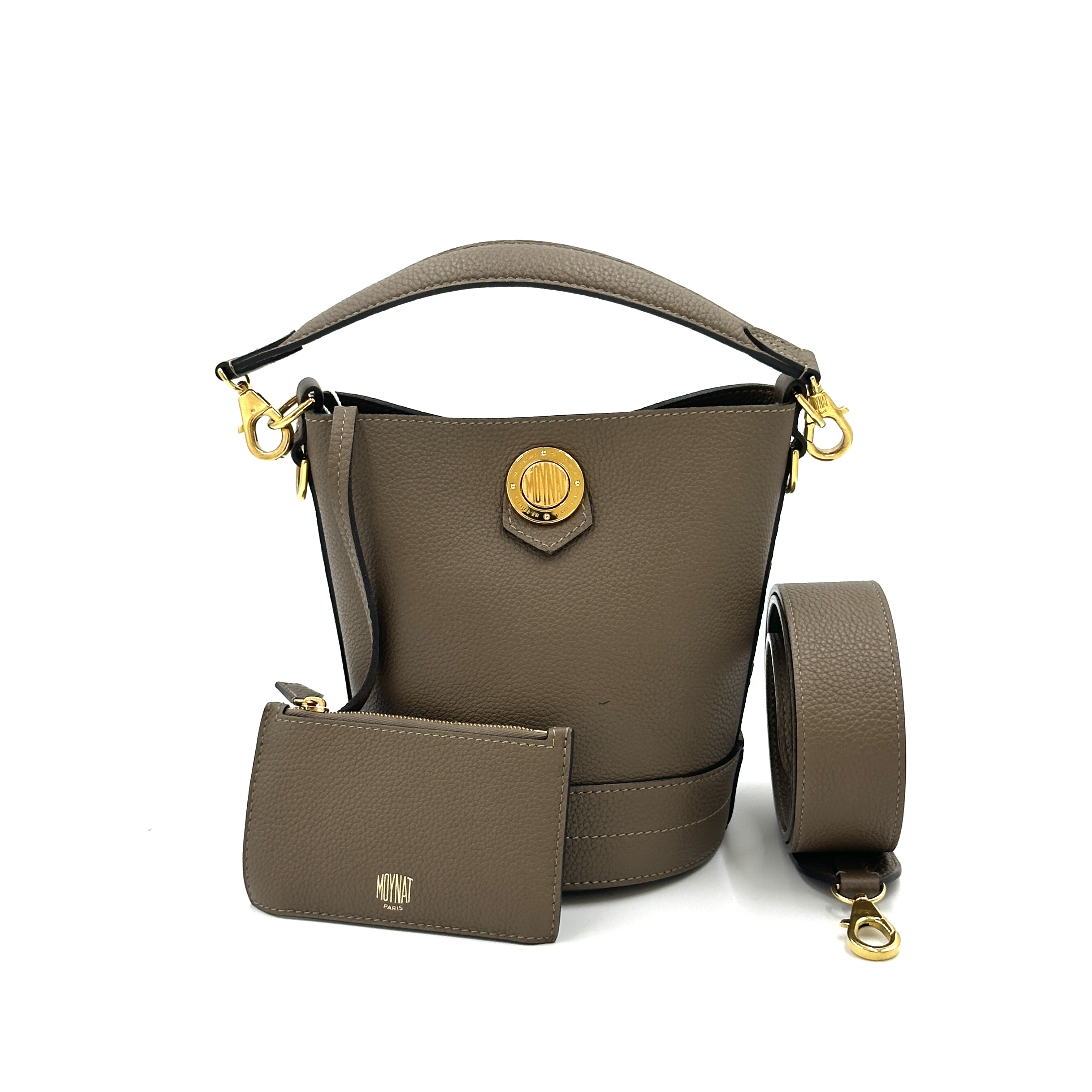 99新  Moynat 莫奈 水桶包 可单肩可斜挎手提 棕色金扣 99新