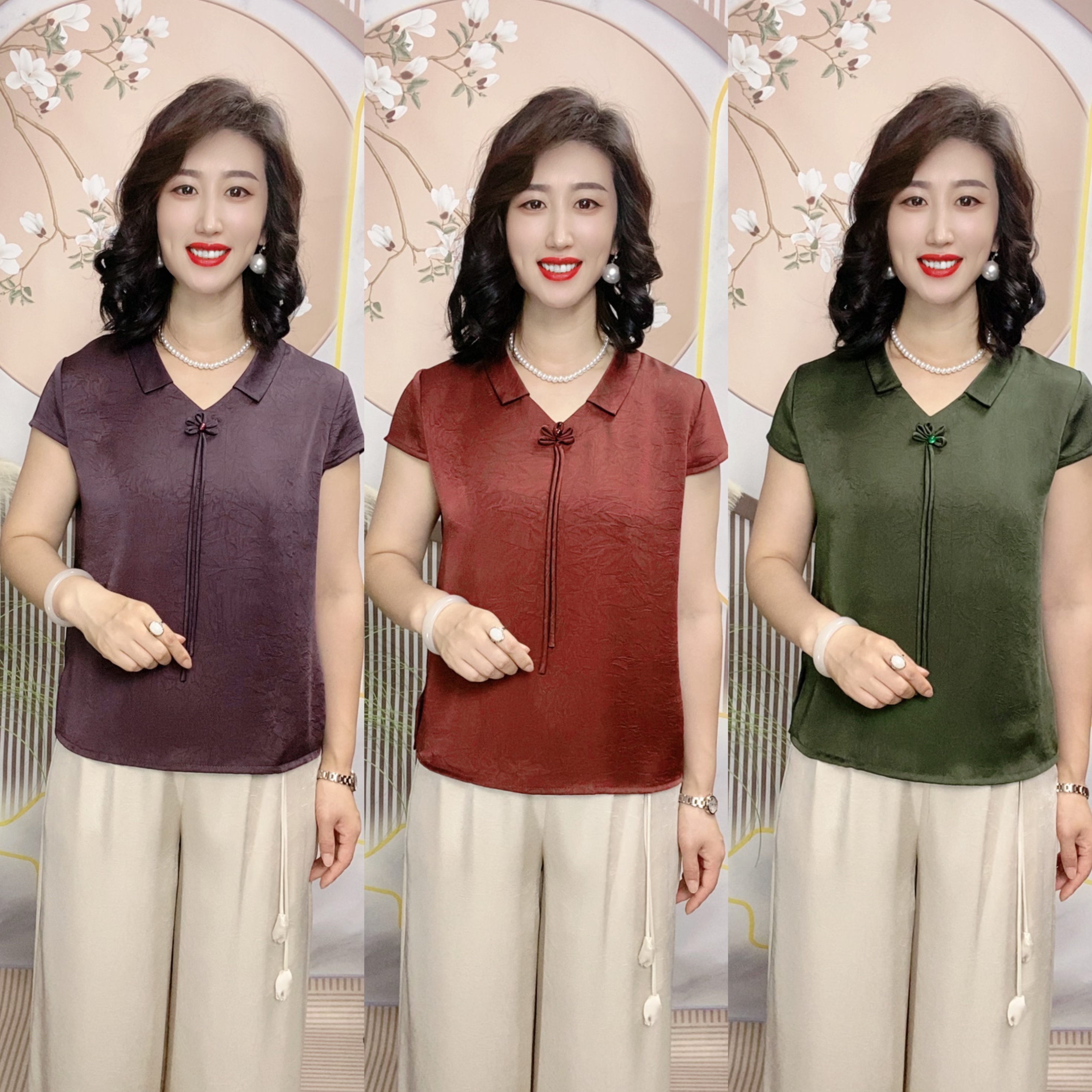 净版冰裂纹翻领小衫夏季新款新中式流苏百搭显瘦大码中年妈妈装