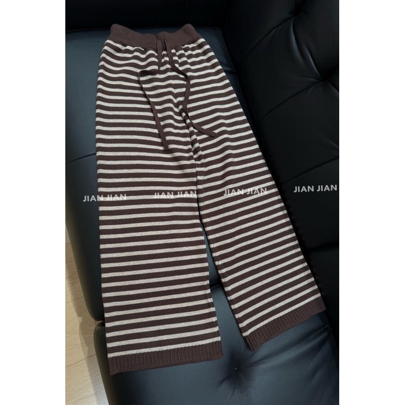 剪剪家【糖炒栗子】冬季撞色条纹舒适针织休闲裤K3758