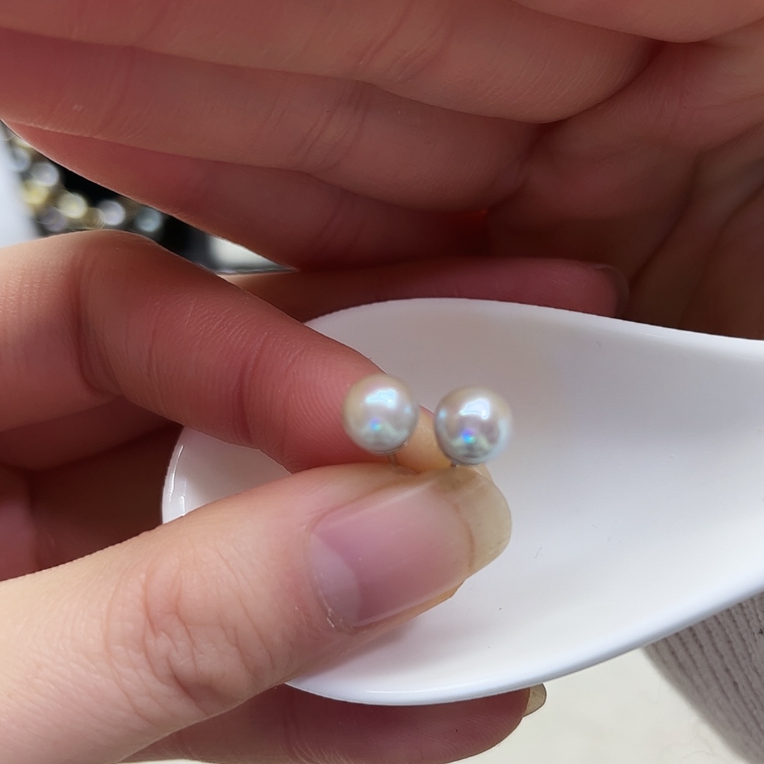 海水珍珠银S925镶嵌耳饰