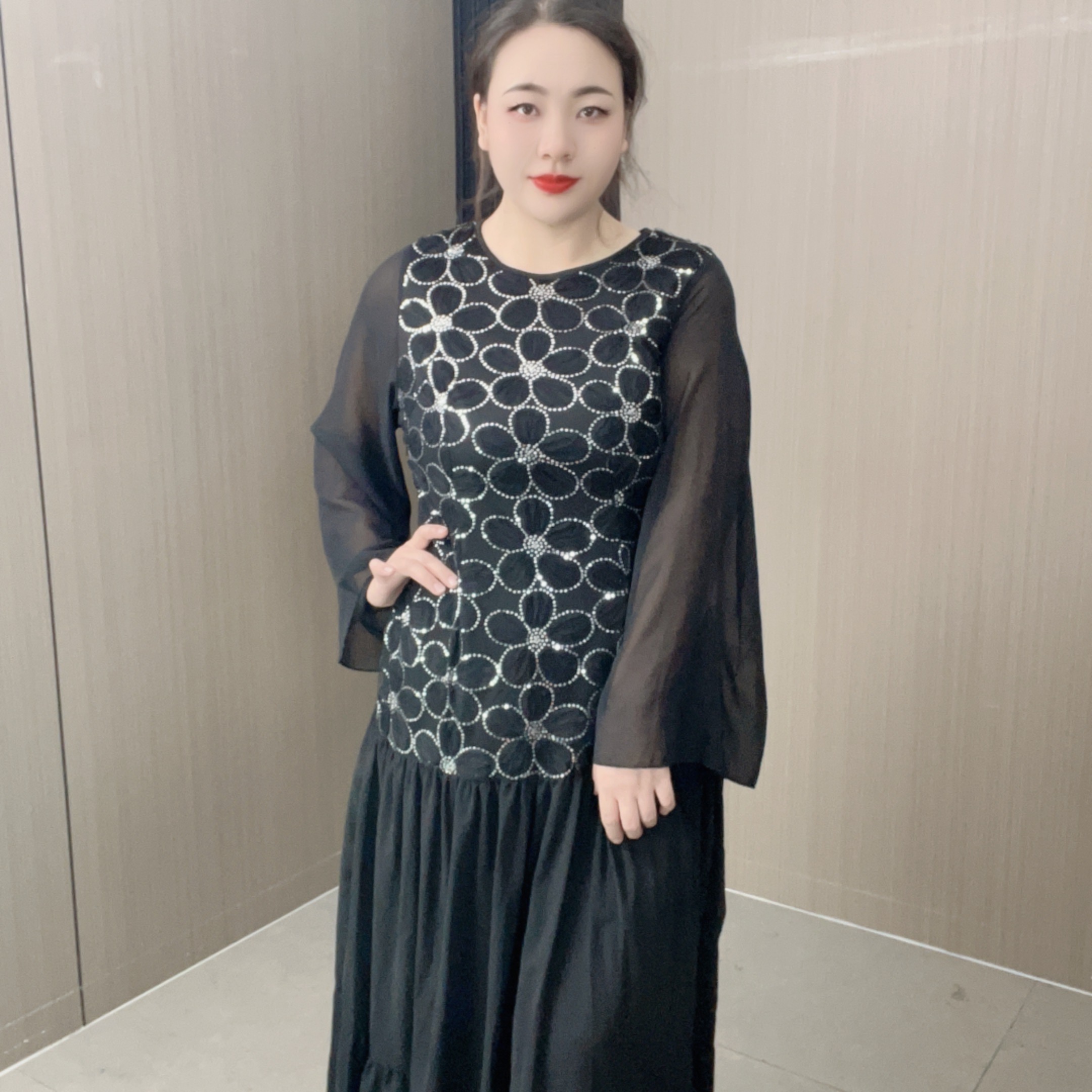 【乔姐严选0073】时尚风成人长袖提花薄款衬衫小衫圆领连衣裙时尚