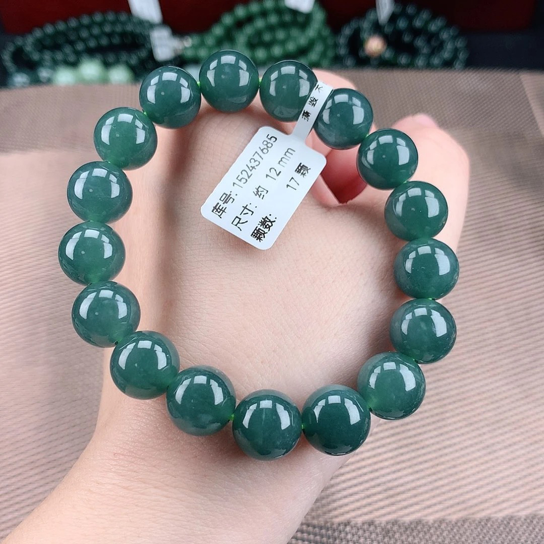 正品天然翡翠A货12m冰满绿色翡翠手串气质时尚玉手串珠珠厂家直销
