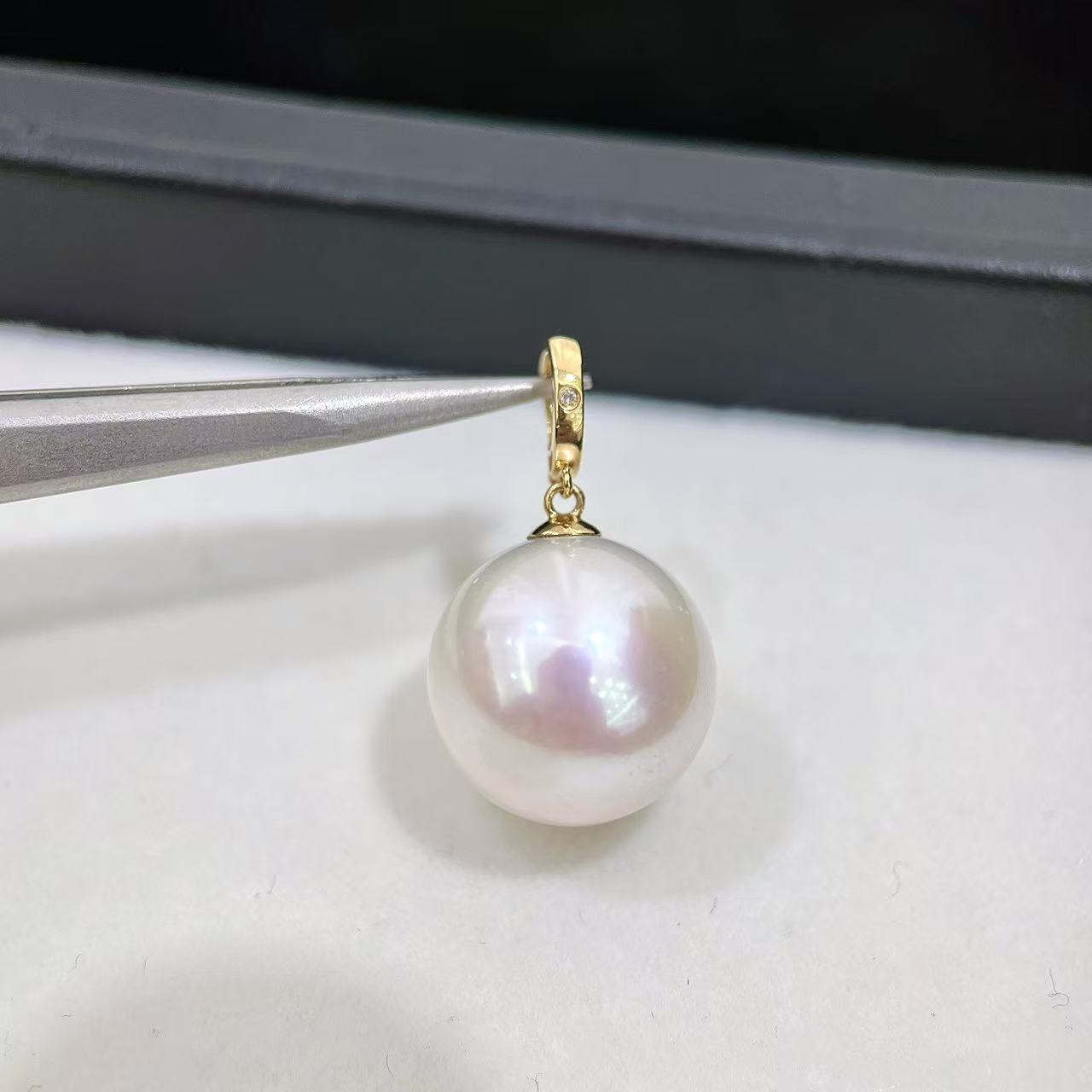 【ZY】淡水珍珠万能扣吊坠/点位13-14MM/配件18K金，钻石