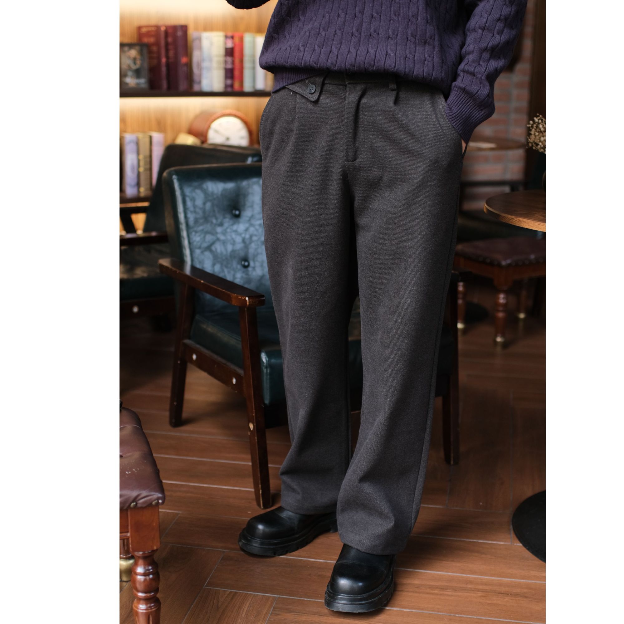 轻奢慵懒风毛呢裤子男秋冬季百搭宽松直筒商务休闲西裤厚款长裤