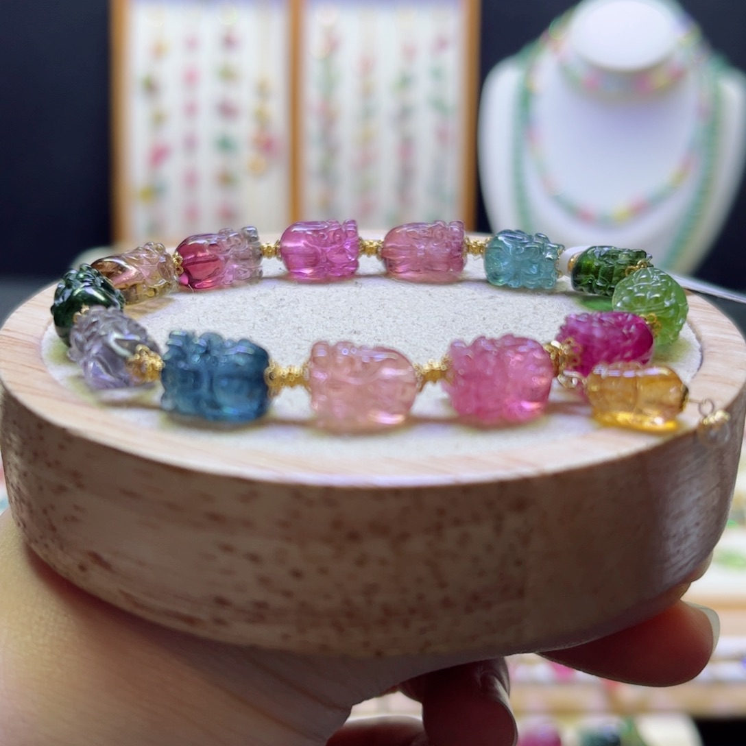 碧玺未镶嵌手链色标貔貅7.5mm