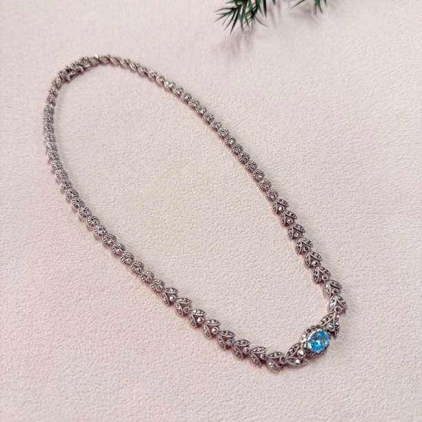 【六六中古】孤品复古银925托帕石项链te8792链长38