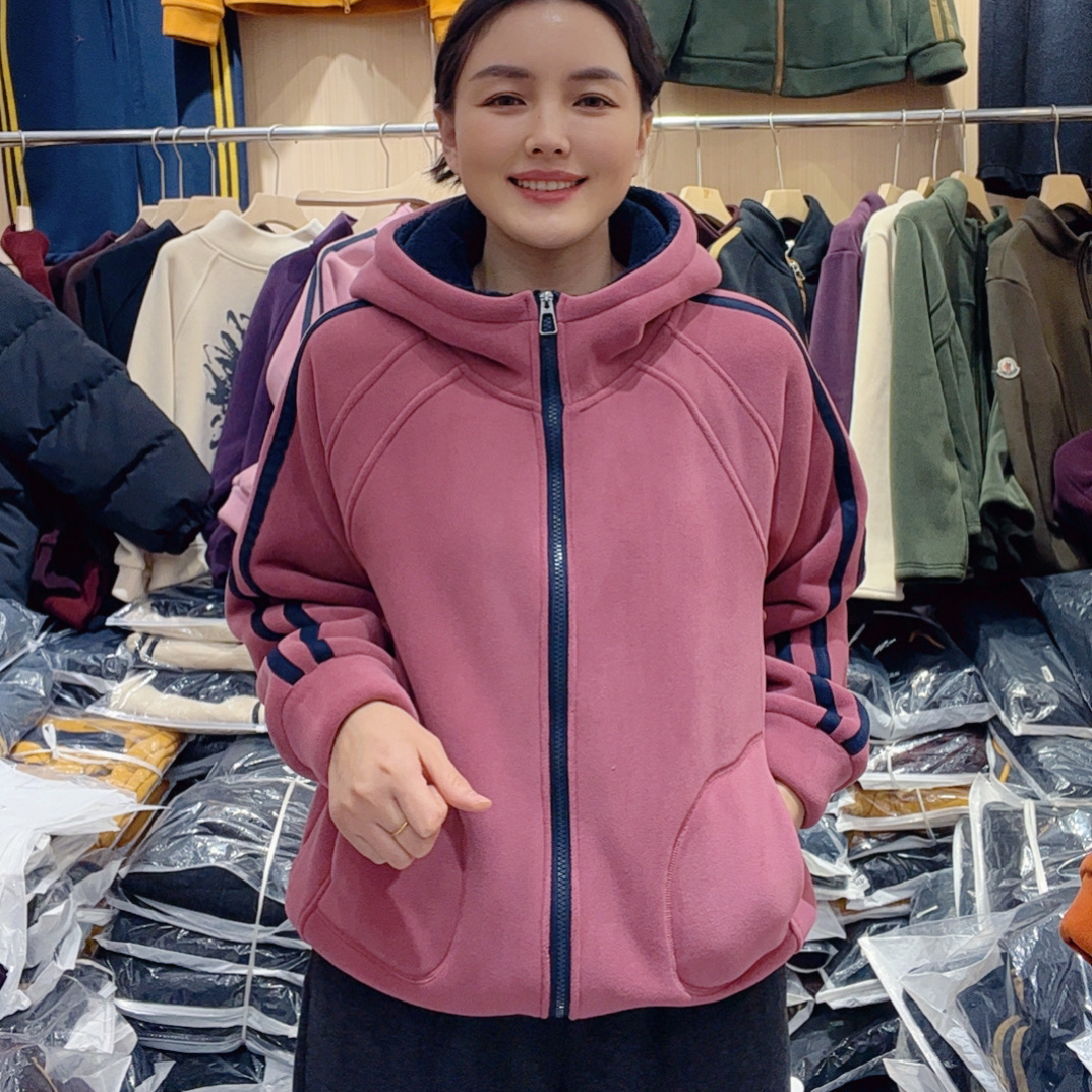 冬季加绒加厚奥粒绒复合北极绒连帽宽松休闲防风保暖外套一件过冬