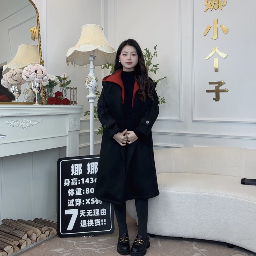 【1娜娜小个子】140cm韩系高级感毛呢大衣女长款毛呢外套124