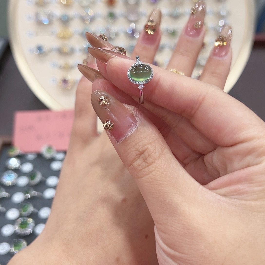 蛇纹石玉戒指银S925镶嵌别****儿