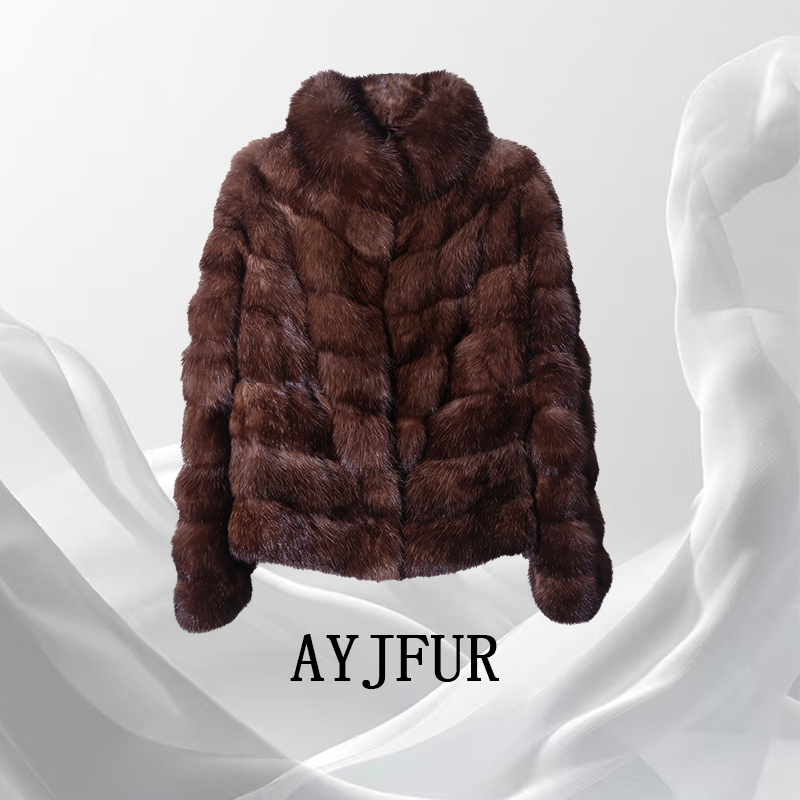 【高奢系列】进口俄罗斯貂皮草外套立领横排短款满天星大衣