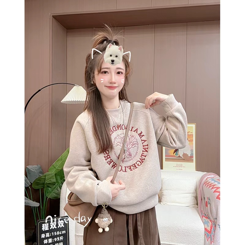 冬季新款加绒加厚【百合花】圆领常规款刺绣卫衣 2627 X