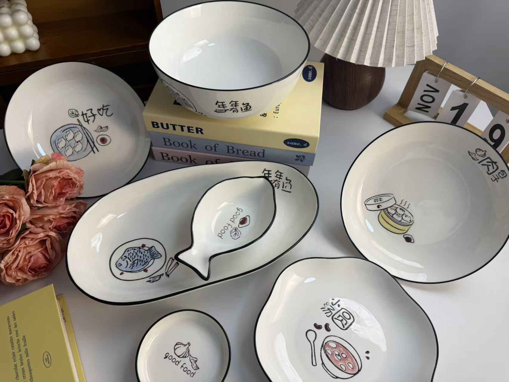 裕行陶瓷团员8寸汤盘家用可爱