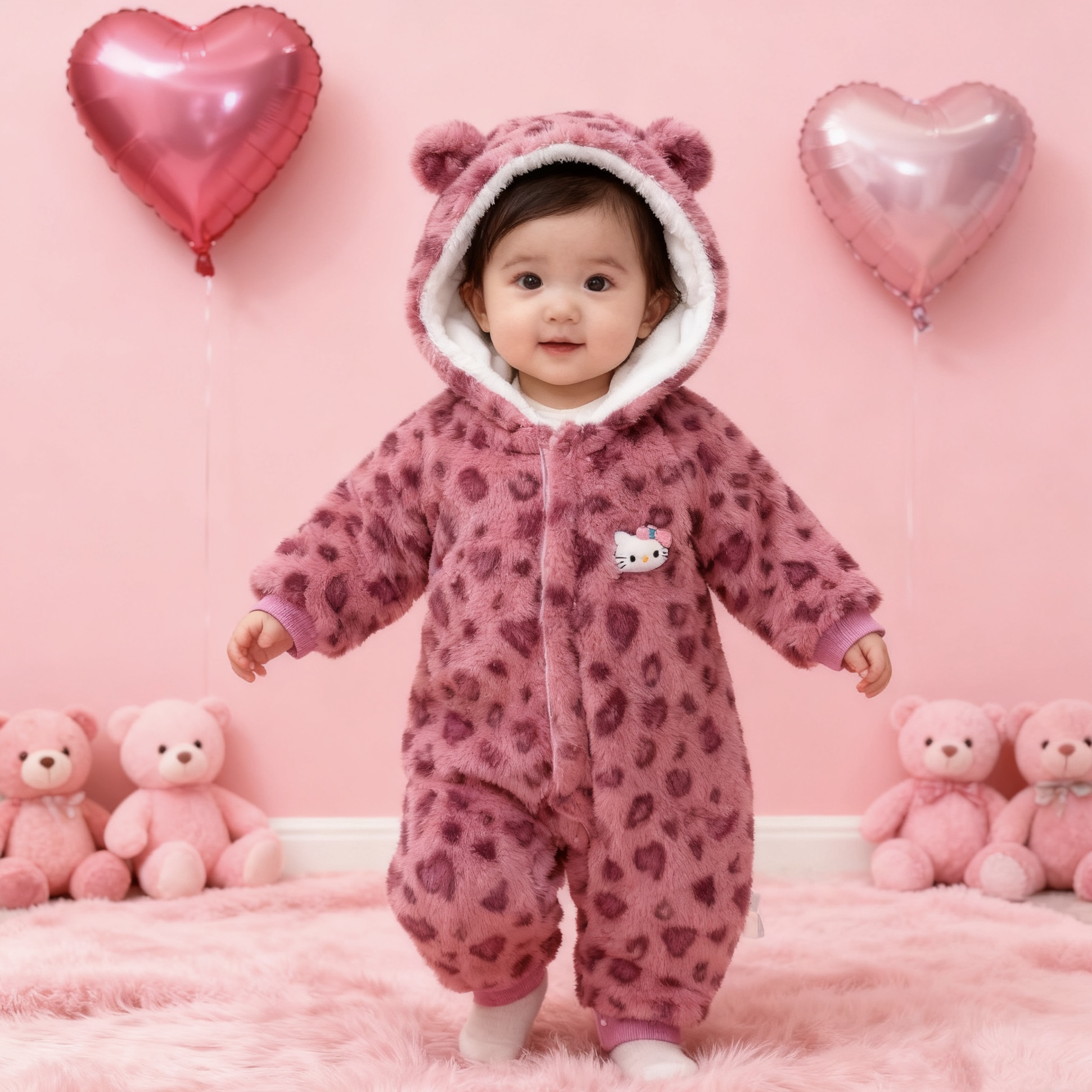 兔毛棉服婴幼儿连身衣冬季保暖哈衣宝宝棉衣连帽加绒