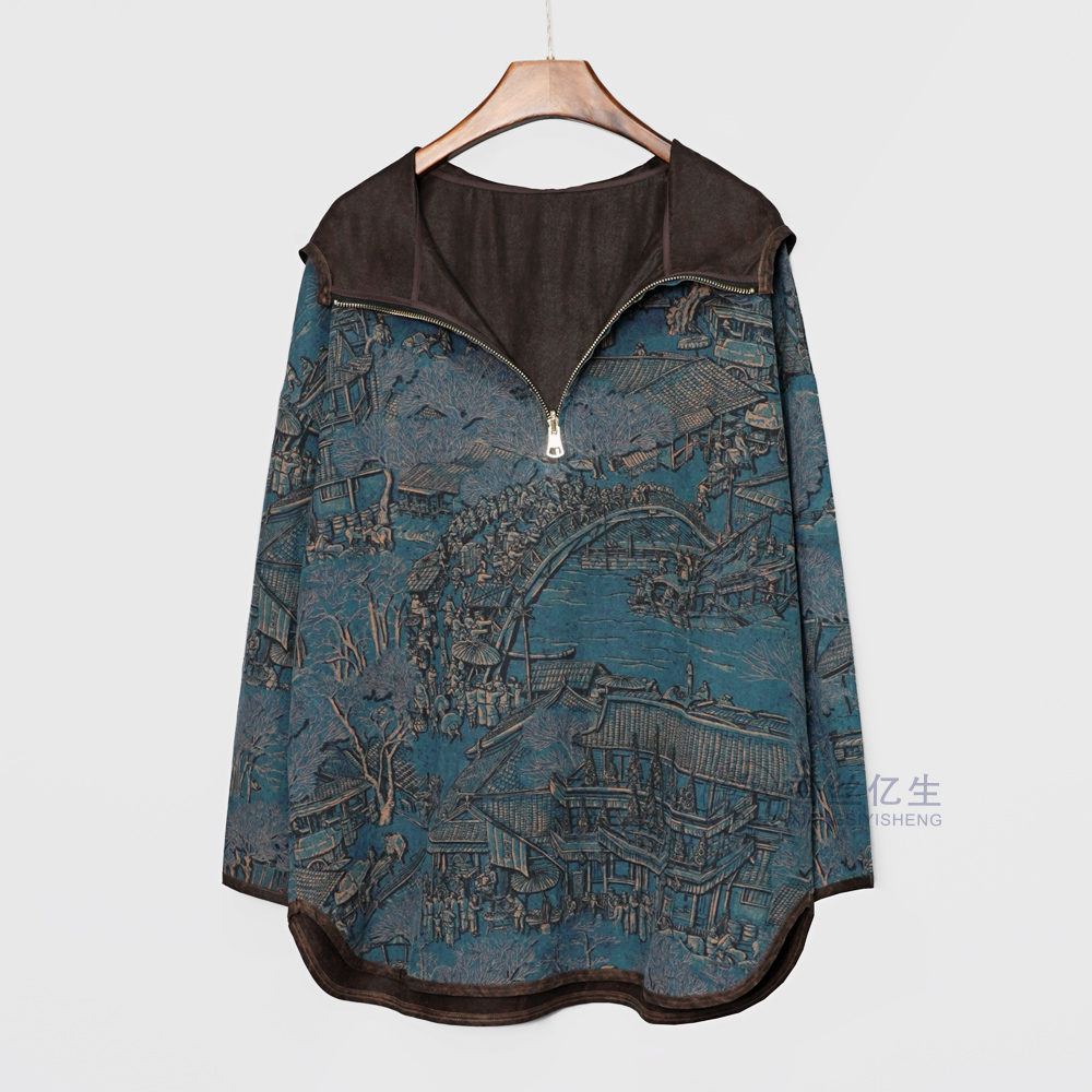 清明上河图！香云纱秋冬季新款复古连帽时尚显瘦上衣长袖衬衫X3224