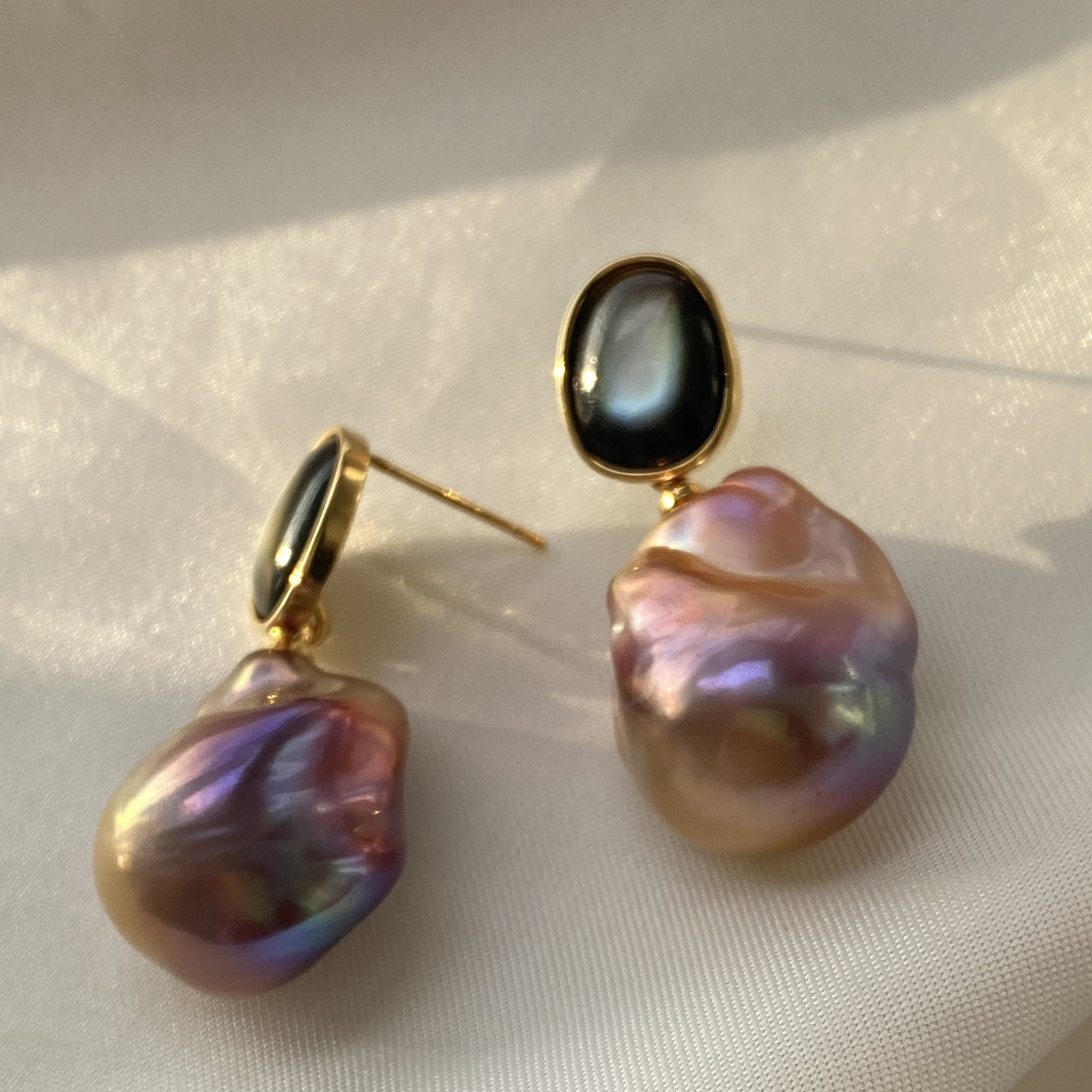 黎初 铜合金 淡水珍珠紫色巴洛克炫紫耳坠，21.2*16.4mm，12.3g