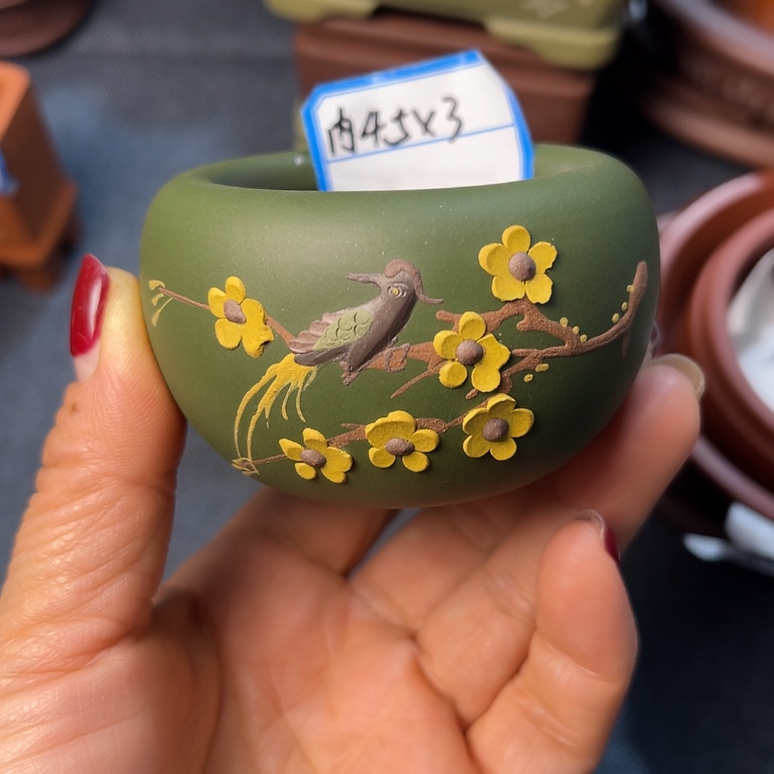 精选紫砂绿泥小圆盆微暇