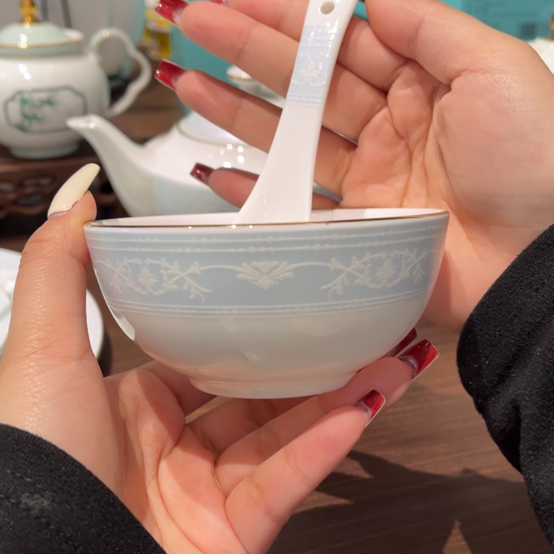 瓷片爱琴海4寸碗*勺，2套