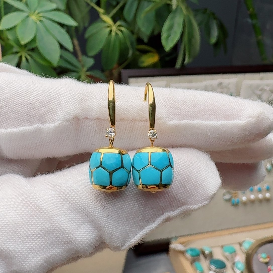 绿松石18K金镶嵌耳饰耳环