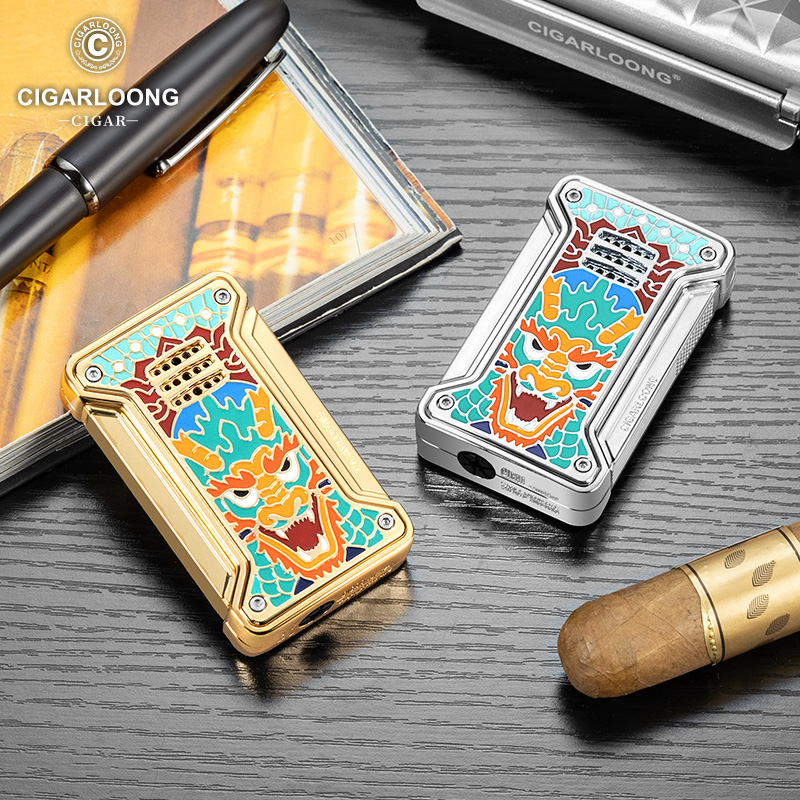 茄龙打火机机械感个性经典开盖点火金龙大漆双面雕刻打火机CL-092