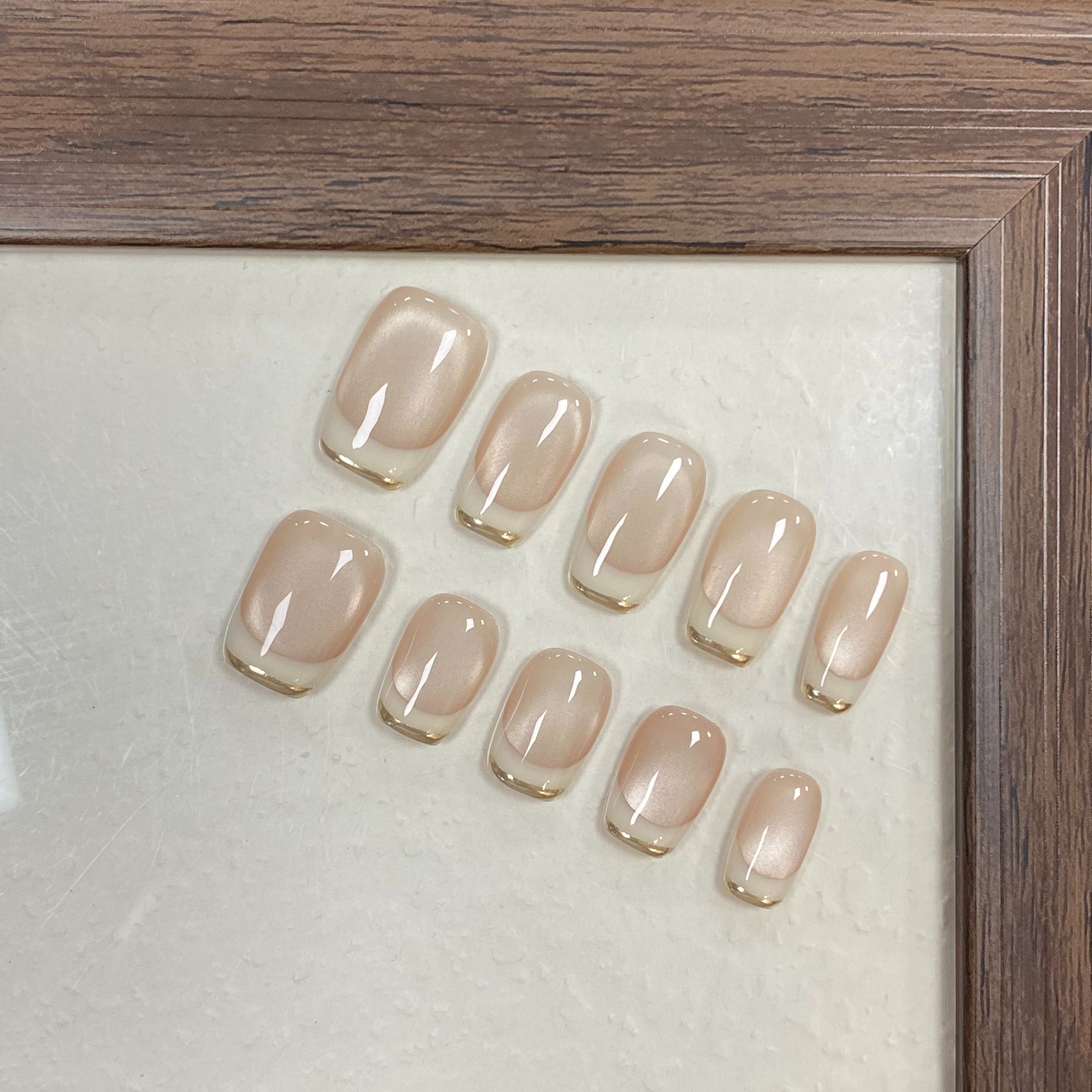 【白金法式】日常百搭法式猫眼简约气质短款 纯手工美甲穿戴甲片