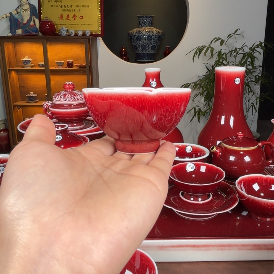 杯小*花景德镇原矿郎红杯