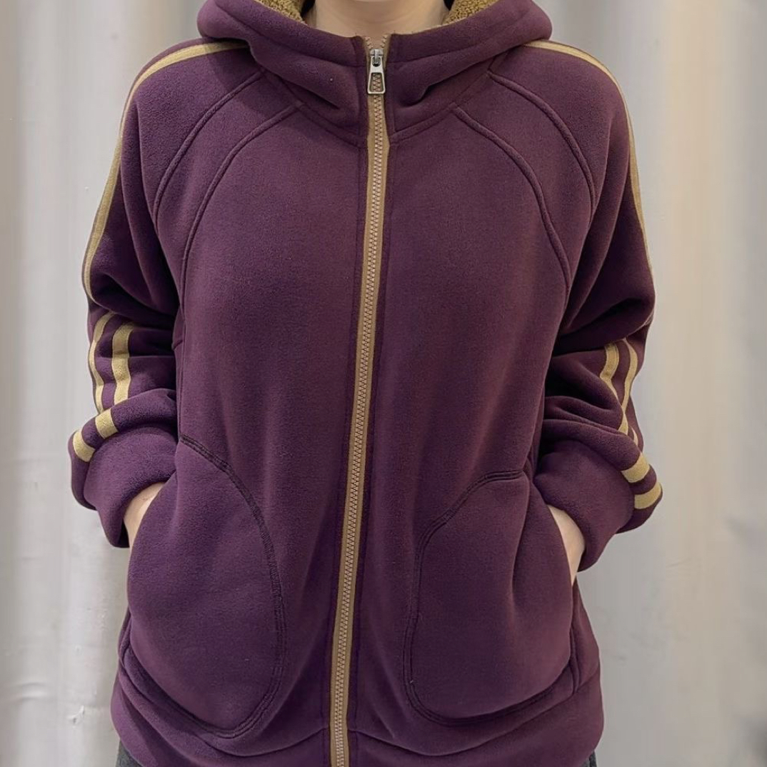 冬季加绒加厚奥粒绒复合北极绒连帽宽松休闲防风保暖外套女