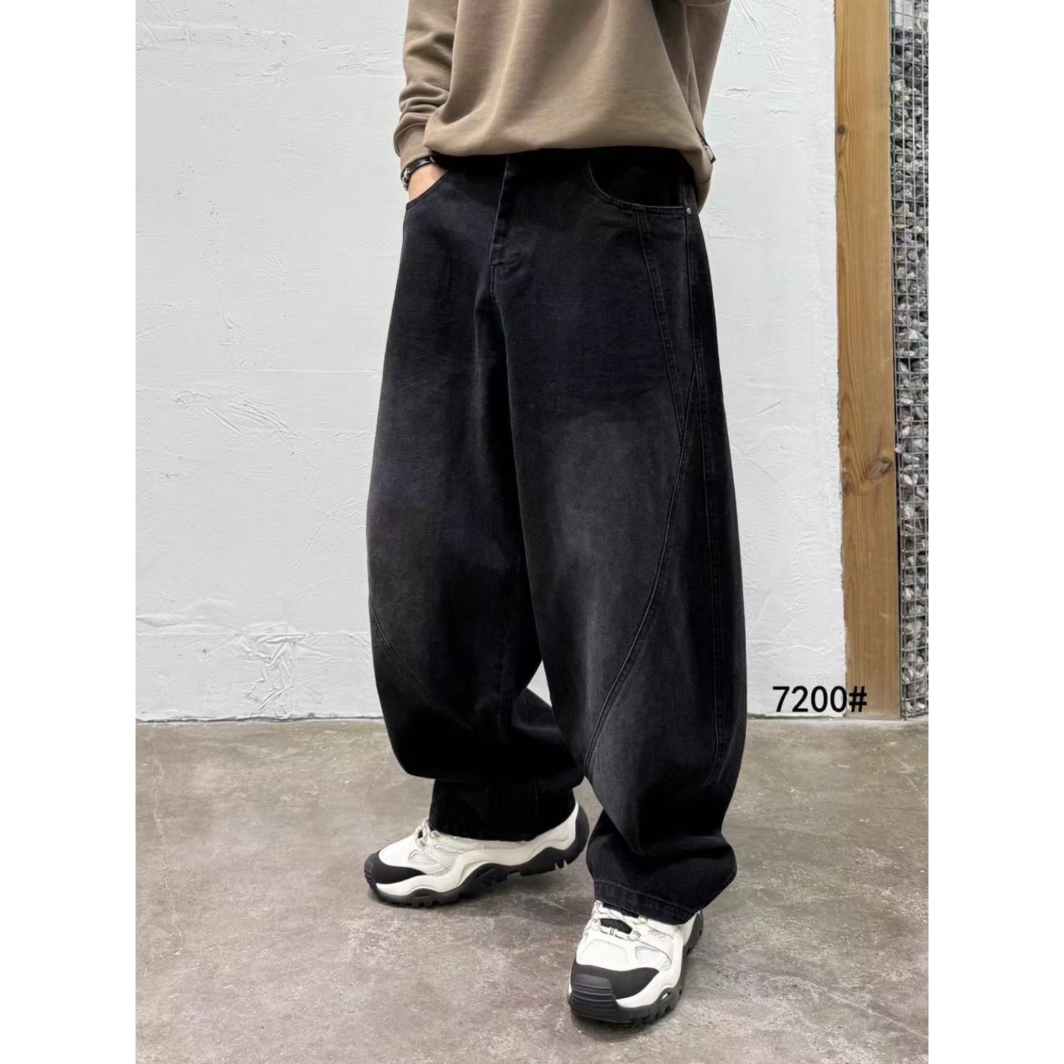 YLZ（1nz7200#）复古水洗-美式拼接弯刀休闲牛仔裤 10-19