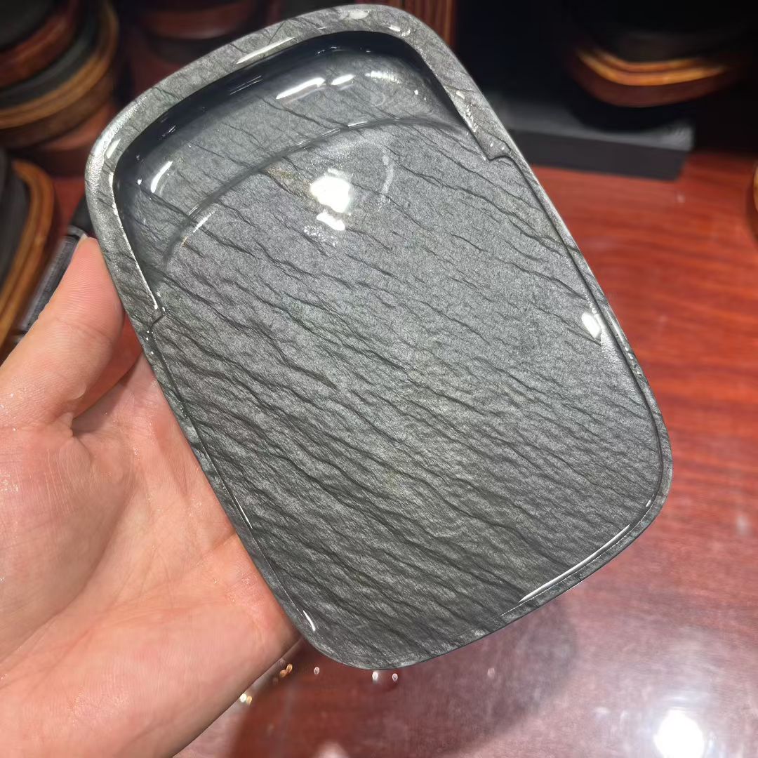 歙砚老坑六寸眉纹圆头门字素砚手工砚台15*10*2