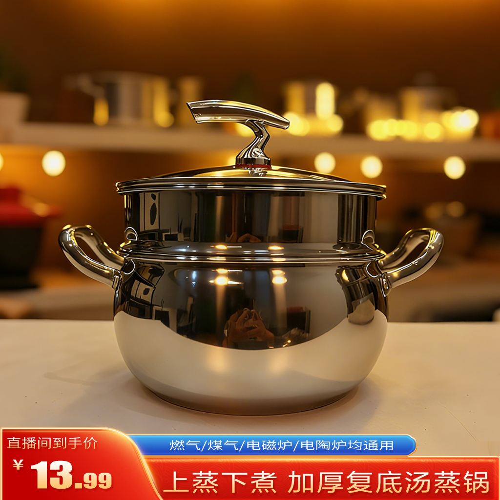 【飞鸟双层24CM】蒸汤锅电磁炉燃气灶上蒸下煮加大容量锅具hn