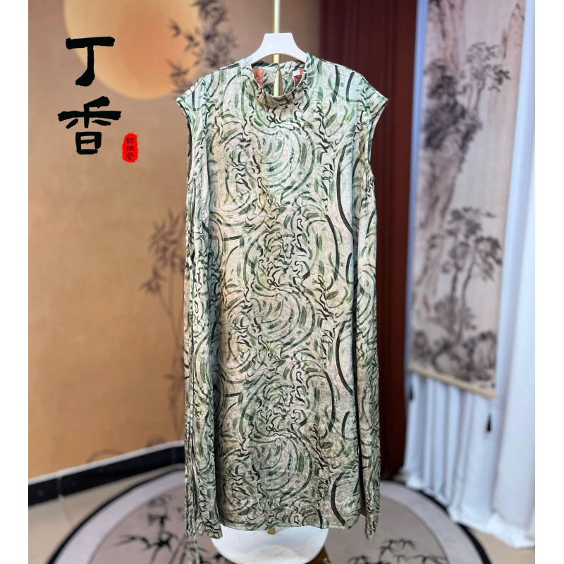 413高端新款立领旗袍款无袖潮流百搭连衣裙女