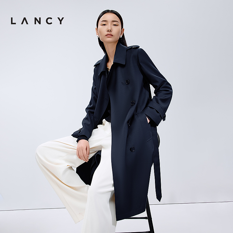 LANCY/朗姿2025年春新款高级感简约通勤风衣大衣女气质中长款外套