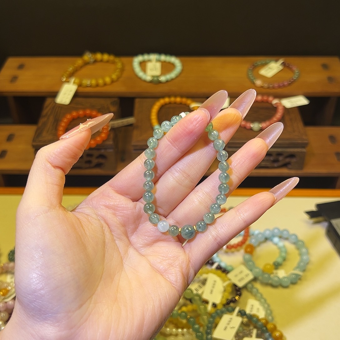 水晶手链银S925镶嵌蓝绿1402