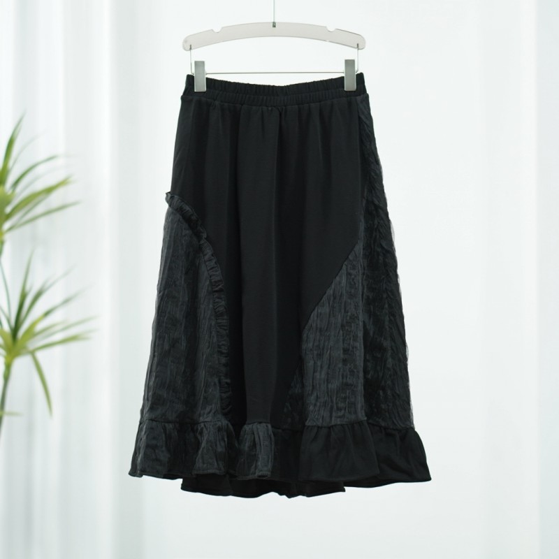 【诗M】O-506  女装秋款)肌理拼接长裙黑色2513063