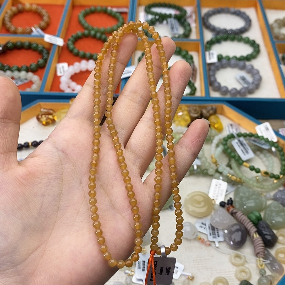 和田玉未镶嵌手链w19且末黄金糖4mm