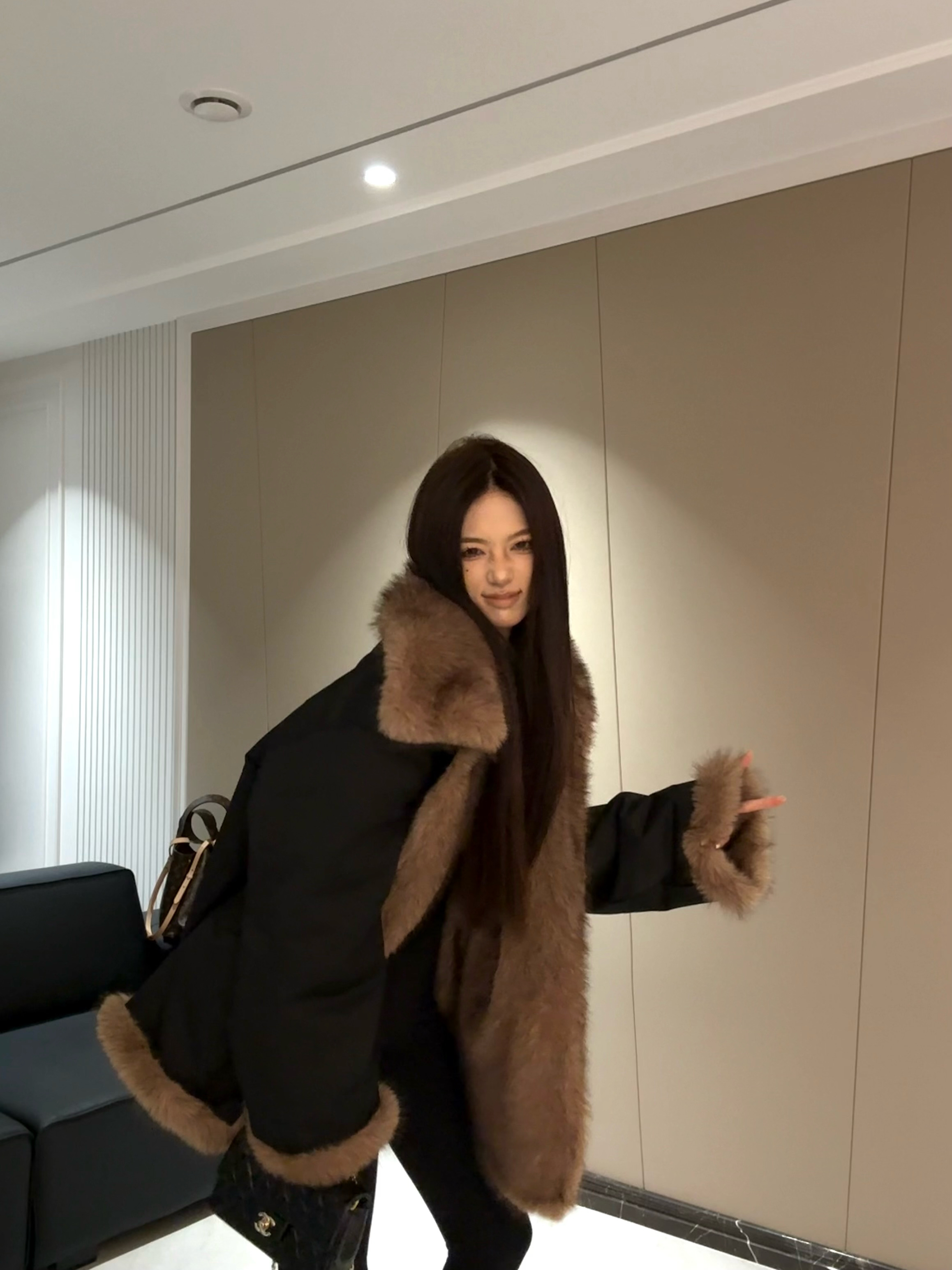 【夹子】座山雕 两面两穿派克服休闲宽松御寒环保皮草百搭外套