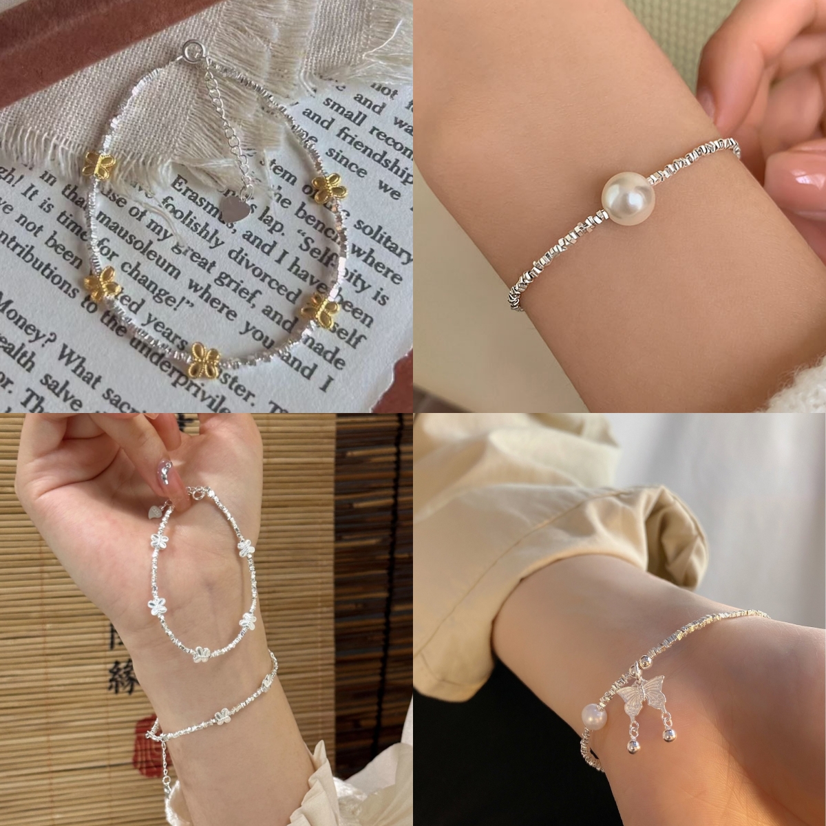 足银手链 碎银手链蝴蝶描金轻奢少女ins超仙设计感气质甜美百搭