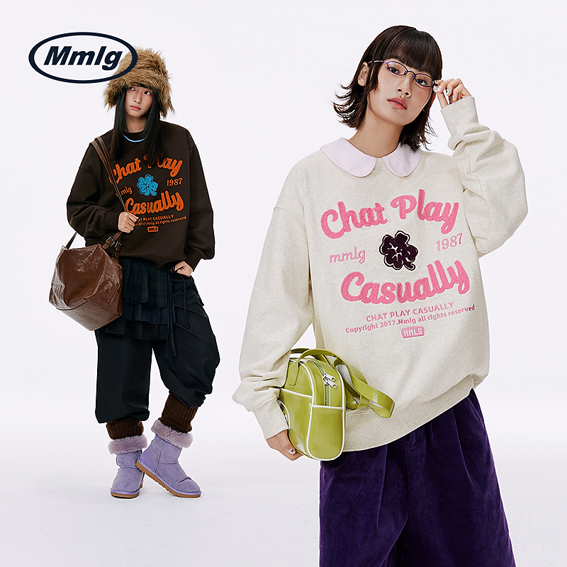 Mmlg复古字母印花卫衣2025秋冬款宽松休闲男女同款百搭上衣FQA092