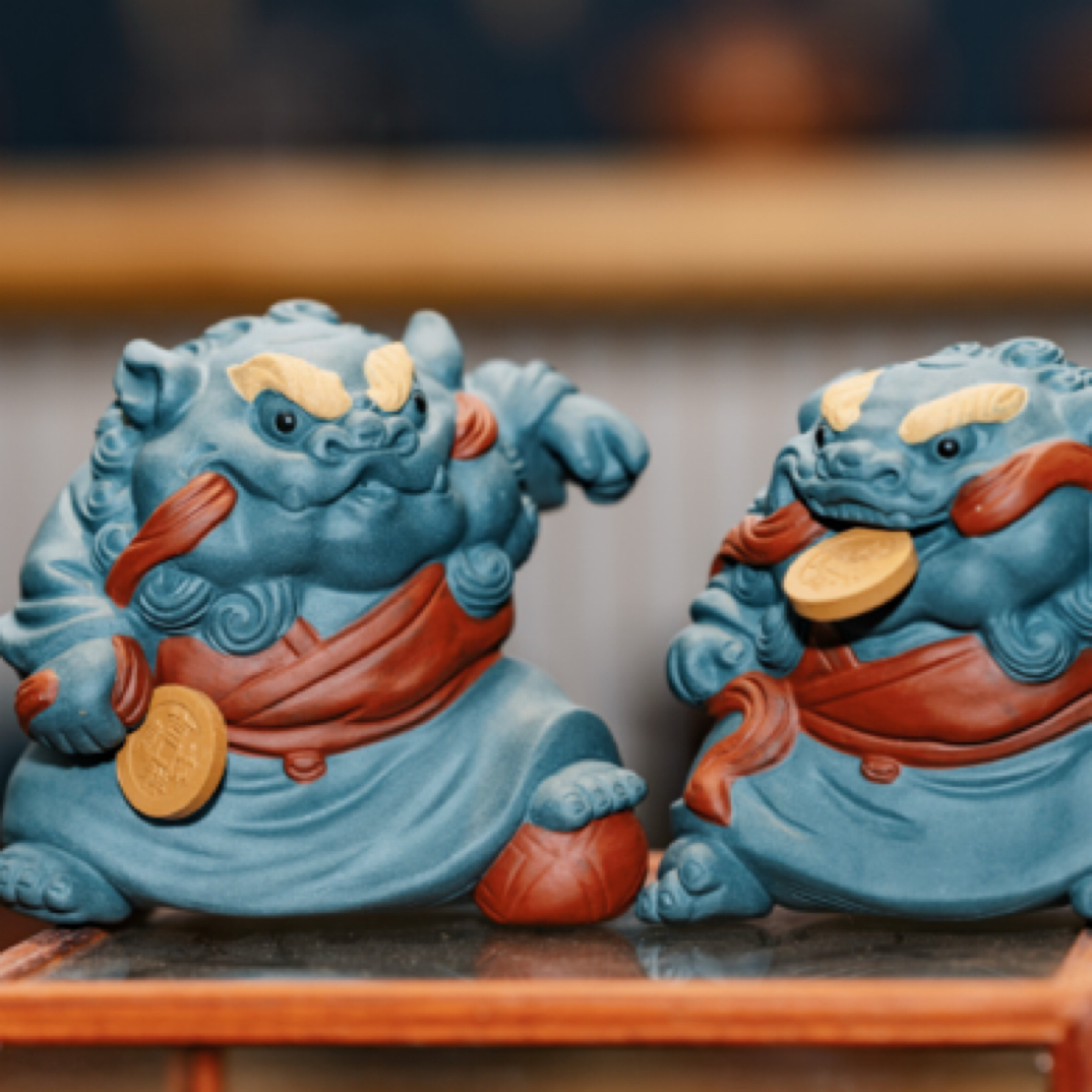 紫砂茶宠喜事连连陶瓷茶桌精品摆件创意茶室新中式茶玩可爱复古