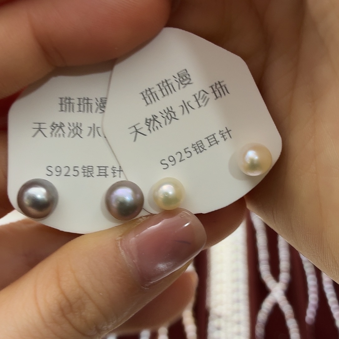 耳饰淡水珍珠银S925镶嵌19微暇