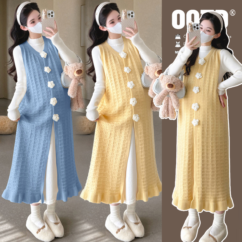 【安安】孕妇装秋冬季洋气背心裙+打底裙韩版气质春秋装孕妇连衣裙