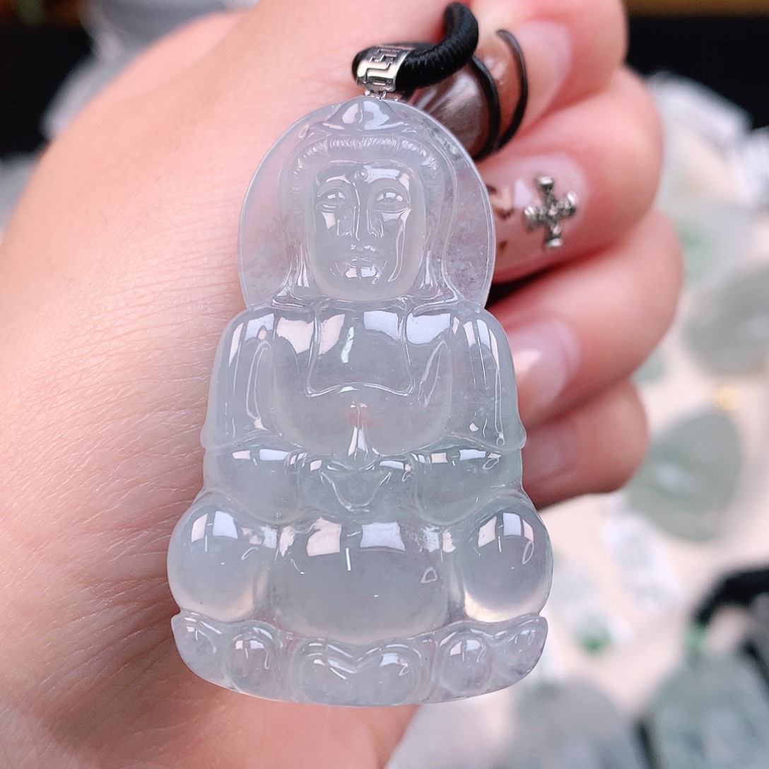 翡翠颈饰18K金镶嵌观音52、46、28、6