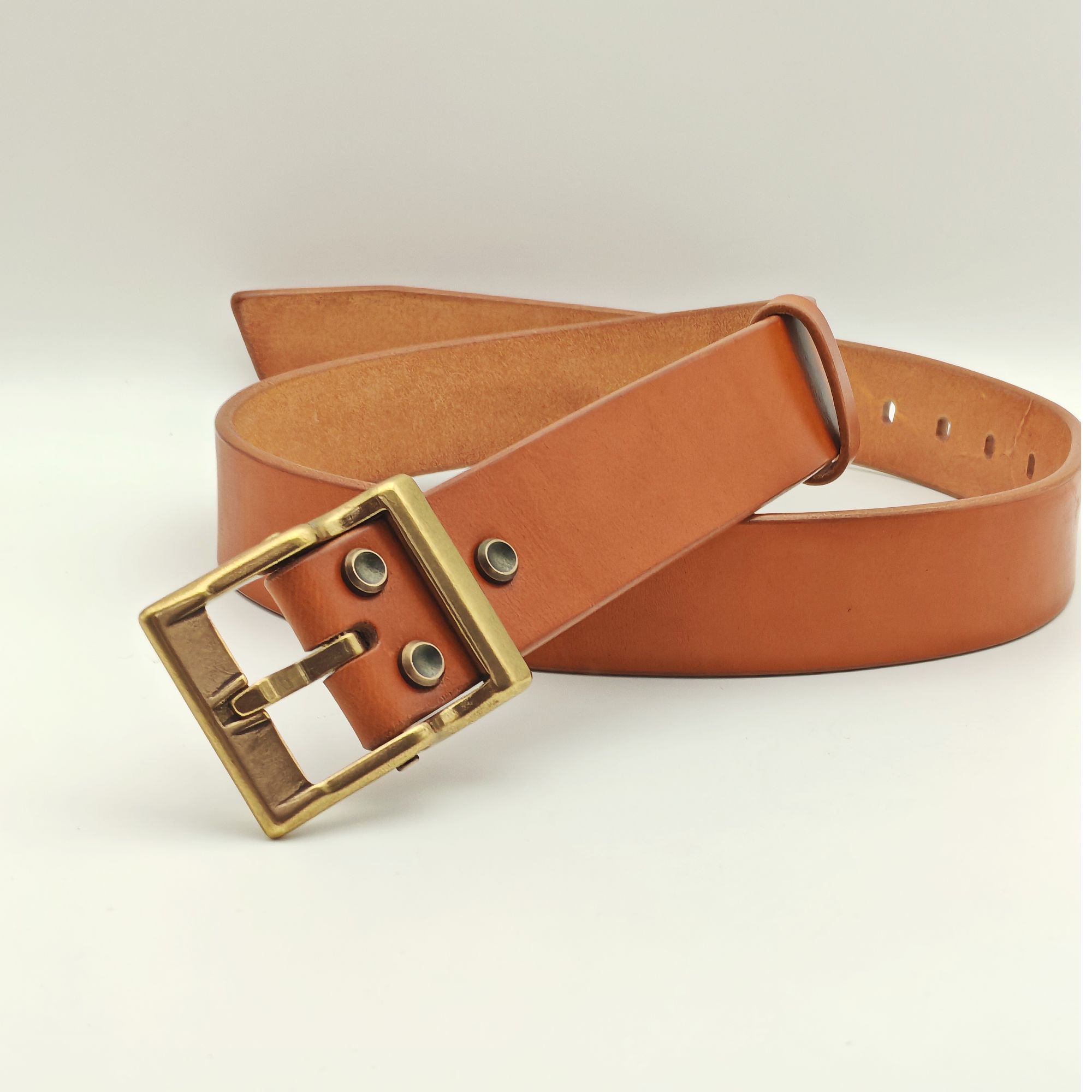 手工制作5.5MM左右厚美鞍头层牛皮男式腰带实心黄铜3.9CM宽裤带