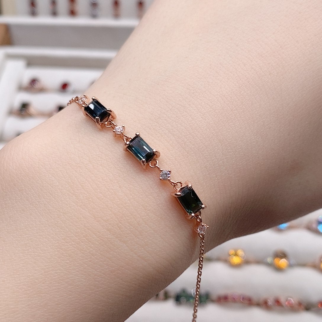 碧玺手链银S925镶嵌手链