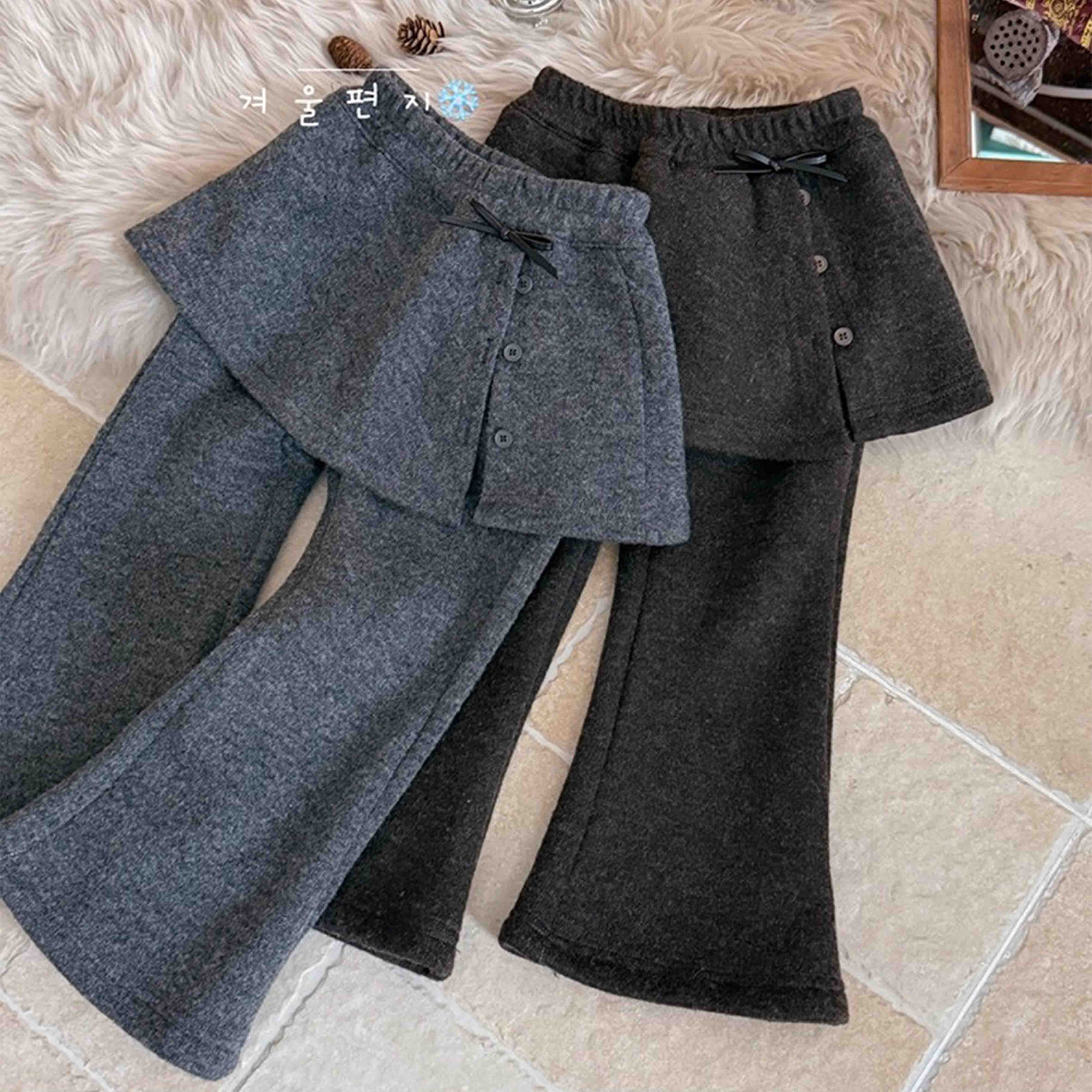 韩国童装2025年冬季新款亲子羊毛加绒屁帘喇叭裤女童休闲裤