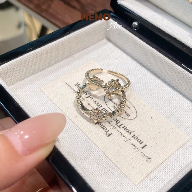 铜合金锆石戒指 LS018 鸢尾十字 咖啡金设计感百搭开口可调节戒指