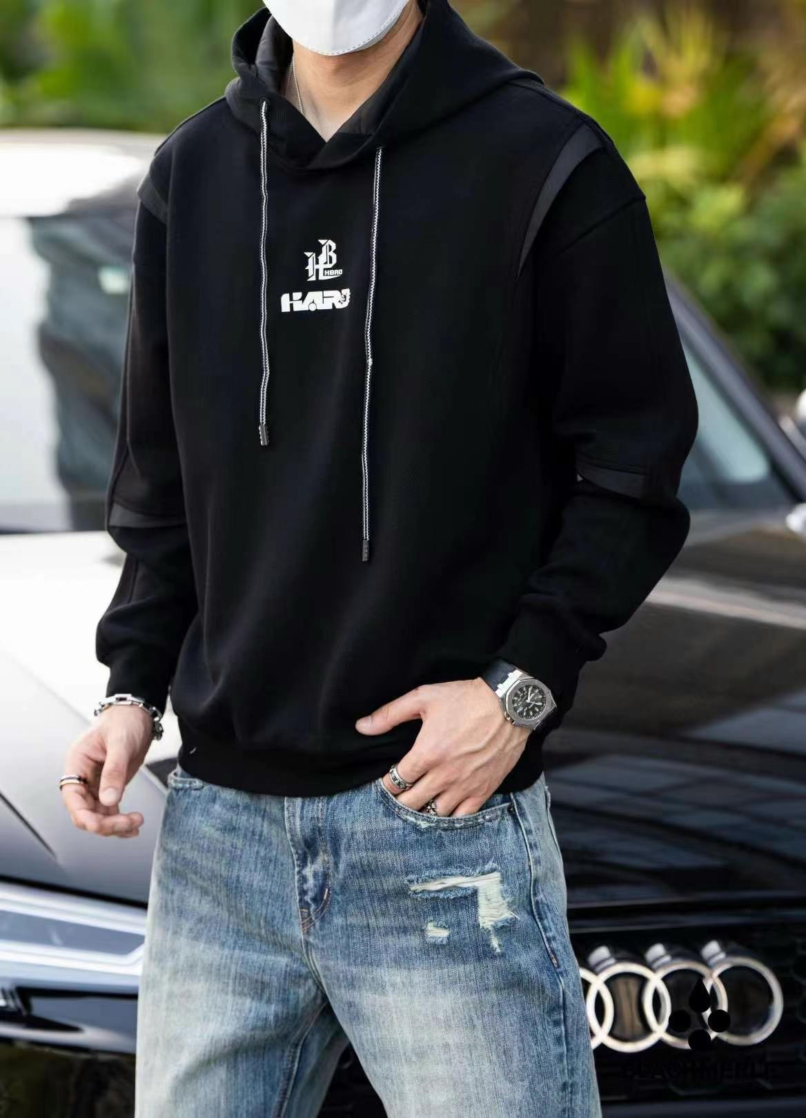 2022潮牌加绒高领潮流时尚休闲卫衣男士秋冬新款字母印花打底衫