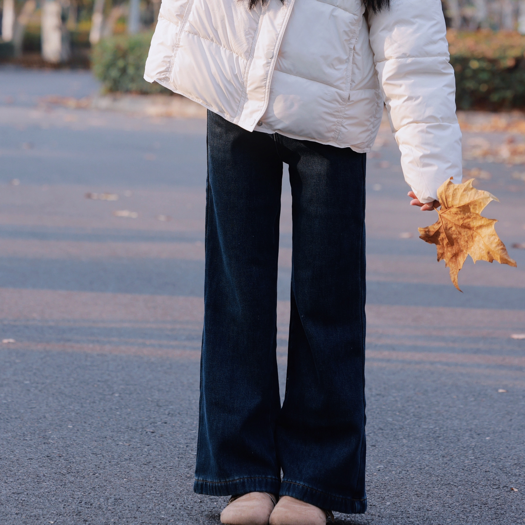 小文【加绒喇叭裤】冬季新款加绒小个子弹力牛仔裤宽松慵懒风休闲