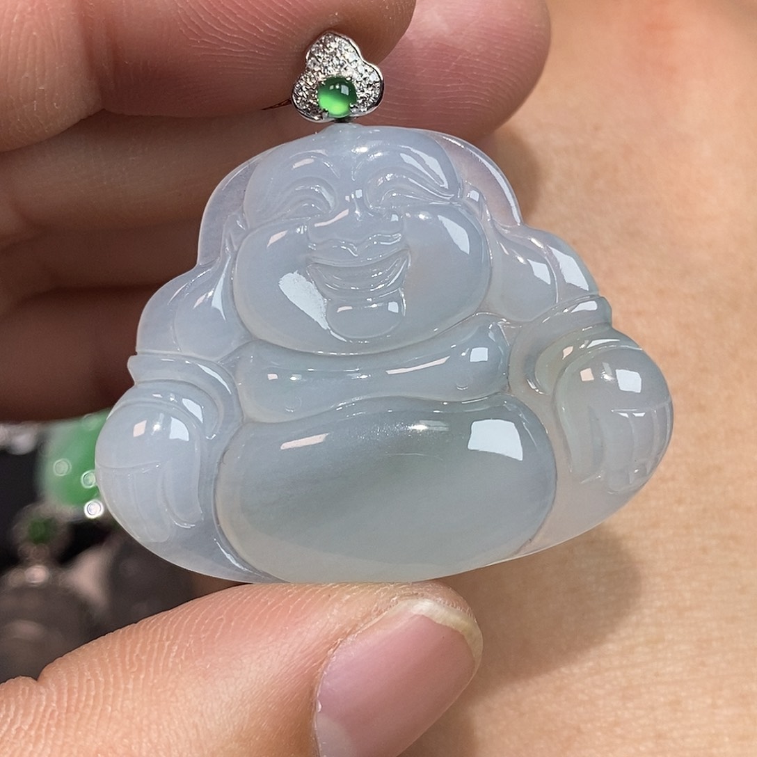 翡翠颈饰18K金镶嵌佛公