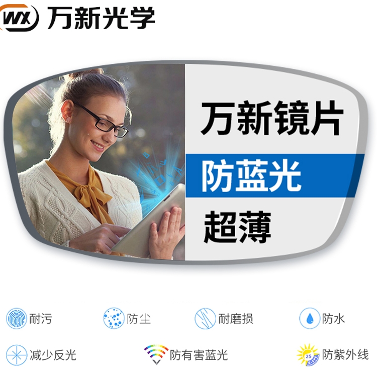 【买片送框】万新超薄超轻高清防辐射防蓝光护眼镜片